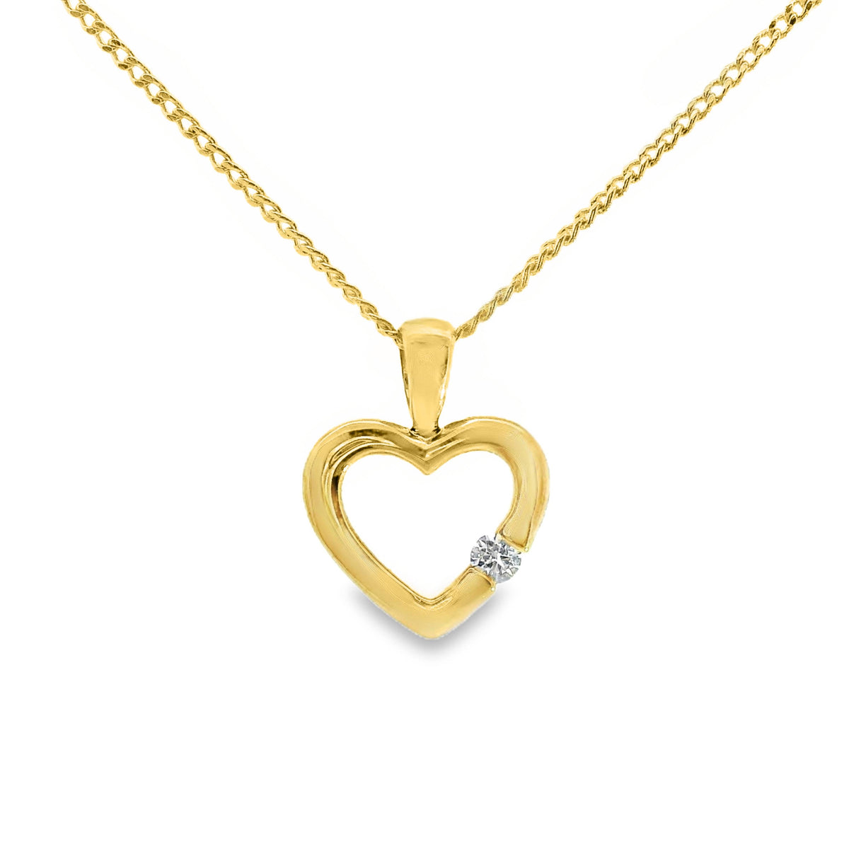 9ct Yellow Gold Open Heart Diamond Set Pendant 0.05ct