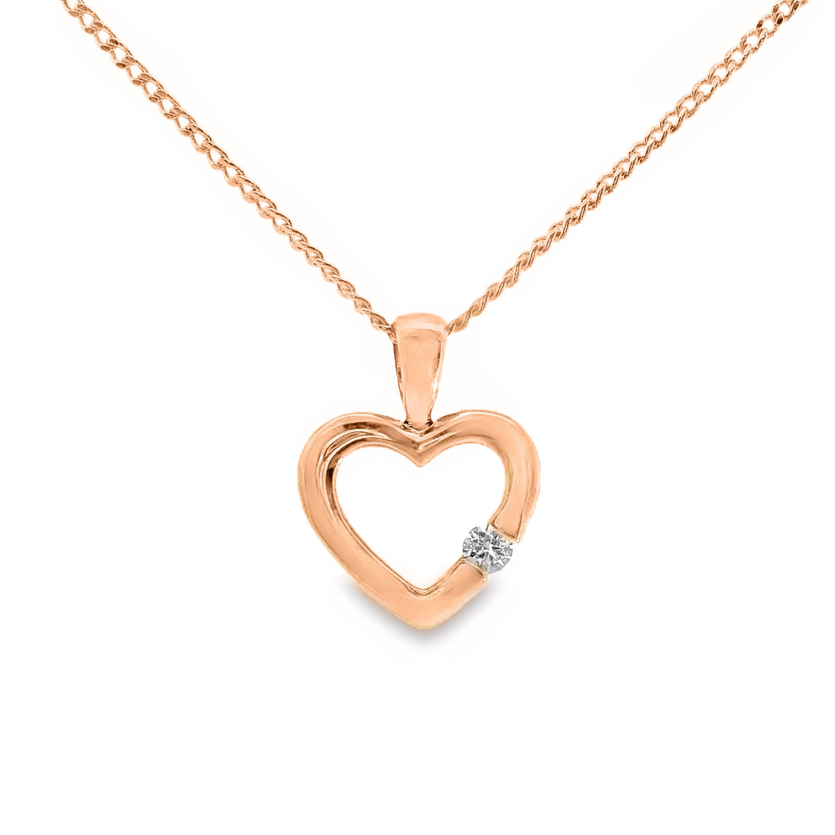 9ct Rose Gold Open Heart Diamond Set Pendant 0.05ct