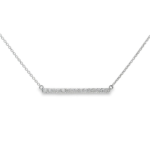 9ct White Gold Diamond Set Bar Pendant On Fine Chain