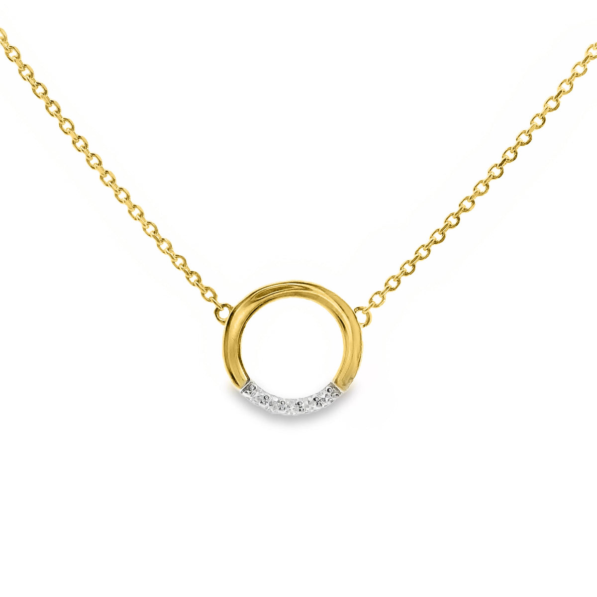 9ct Yellow Gold Diamond Set Circle Pendant On Fine Chain
