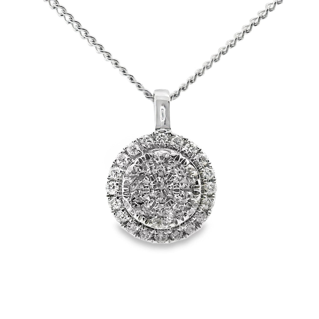 9ct White Gold Natural Diamond Cluster Set Circle Pendant 0.50ct TDW