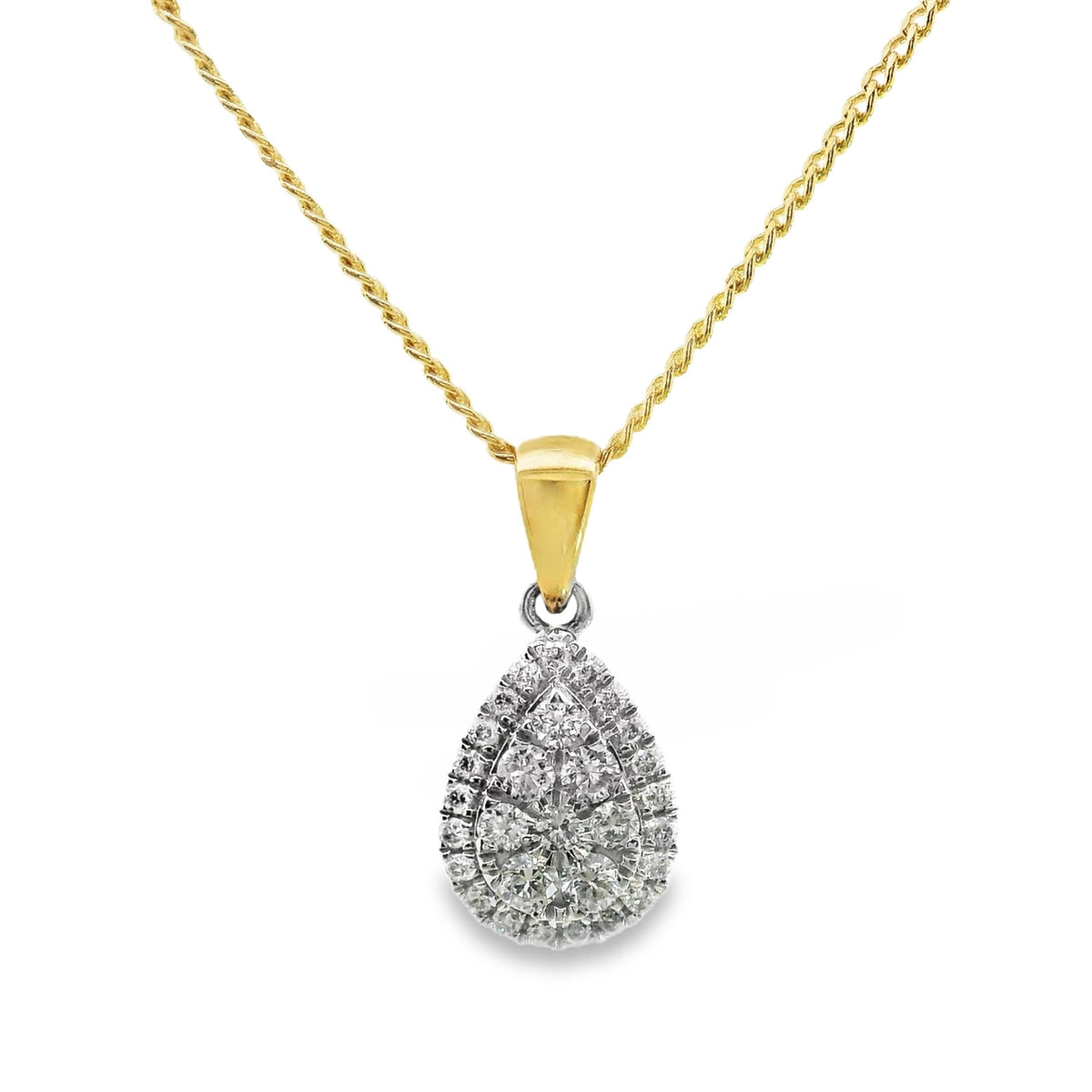9ct Yellow Gold Pear Shape Diamond Cluster Pendant 0.26ct TDW
