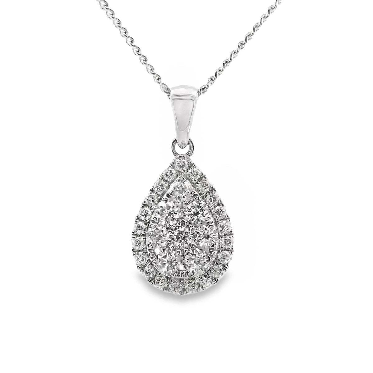 9ct White Gold Pear Shape Diamond Cluster Pendant 0.52ct TDW