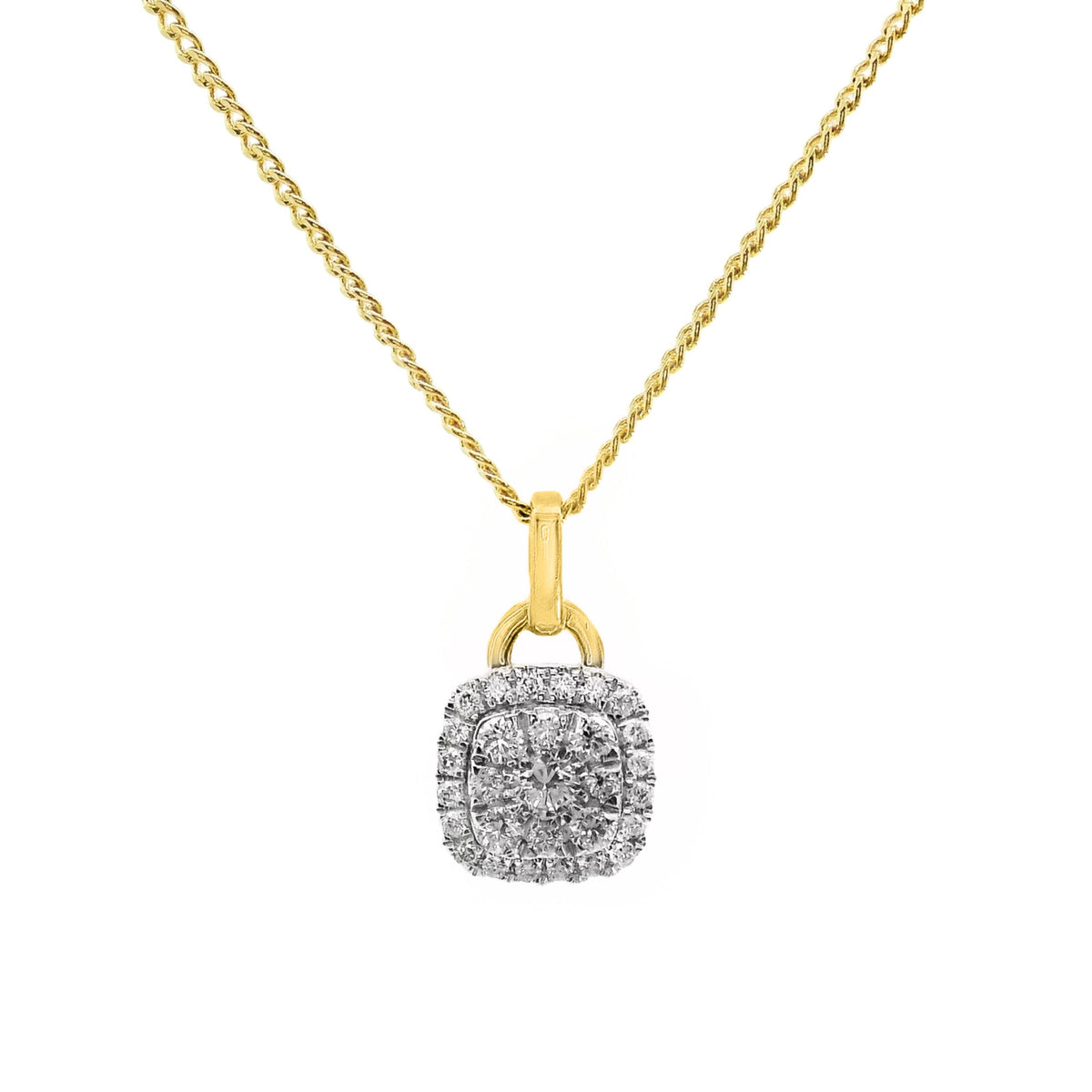 9ct Yellow Gold Square Shape Diamond Cluster Pendant 0.25ct TDW