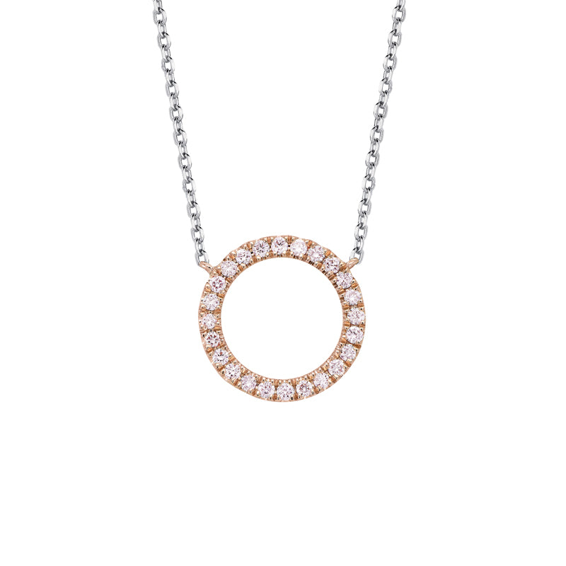 18ct Rose And White Gold Blush Pink Diamond Circle Pendant On Fine Chain