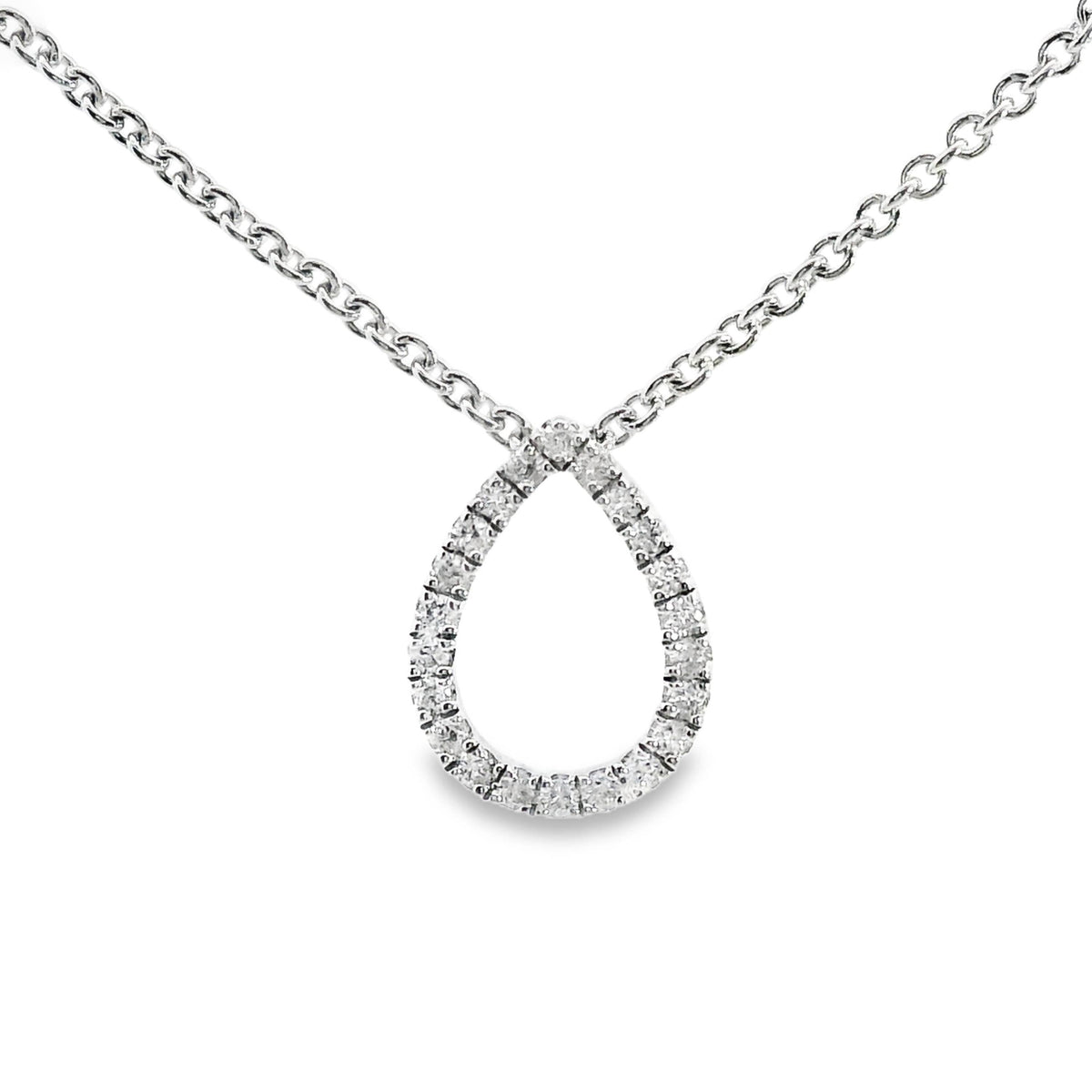 9ct White Gold Diamond Set Open Pear Shape Necklace