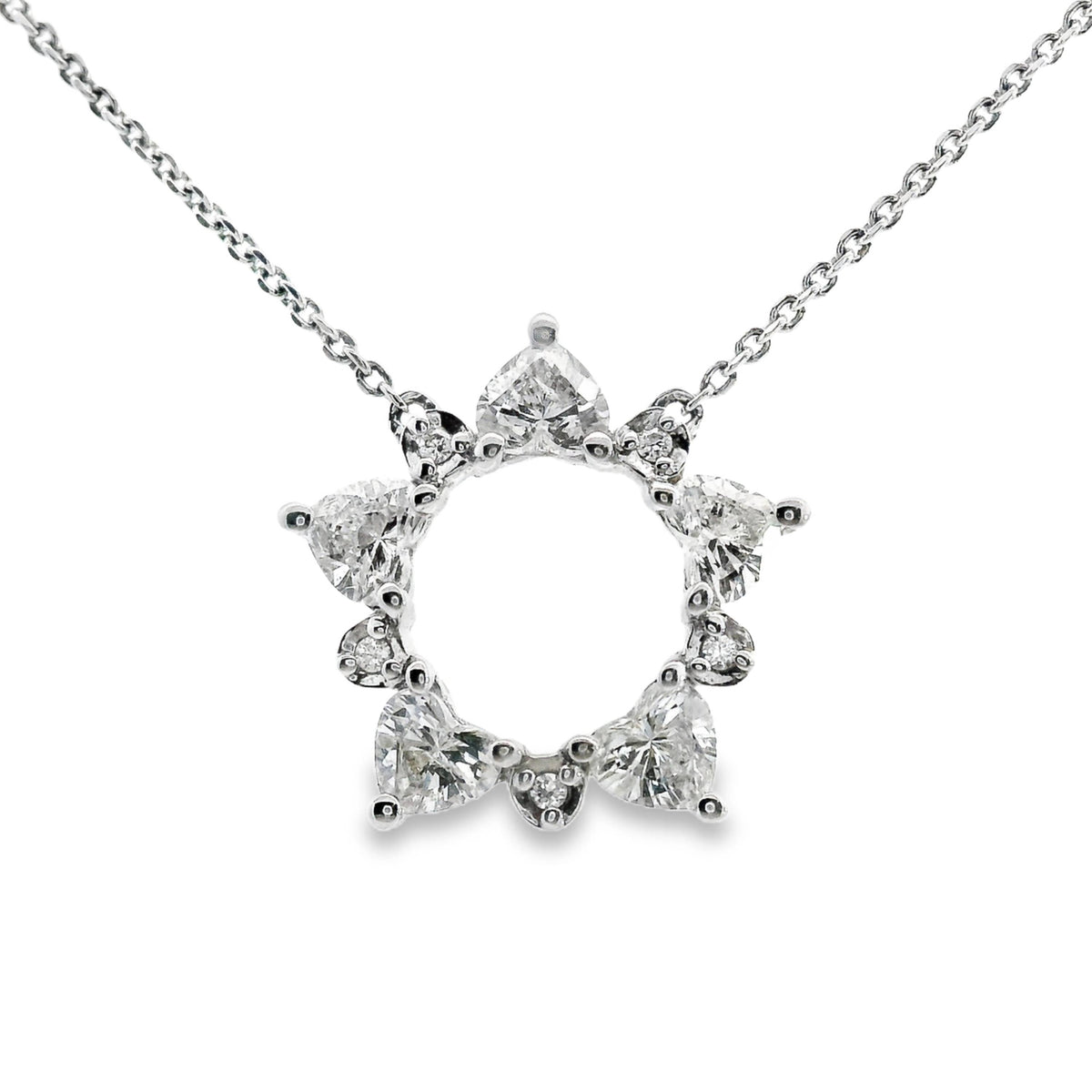 18ct White Gold Heart And Brilliant Cut Circle Pendant Necklace