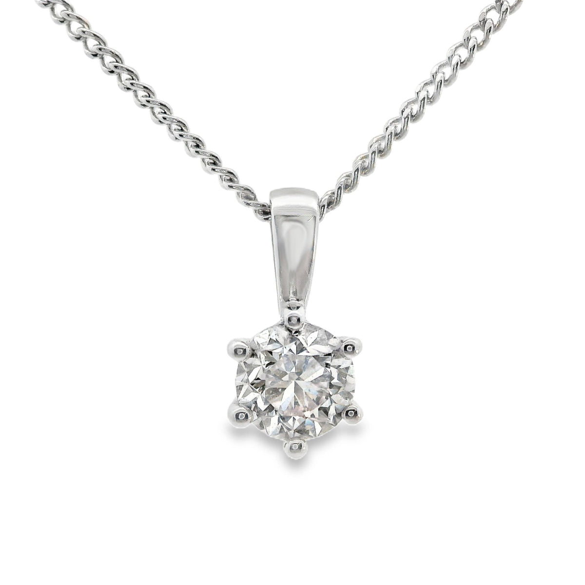 18ct White Gold Brilliant Cut 6 Claw Solitaire Diamond Pendant 0.50ct