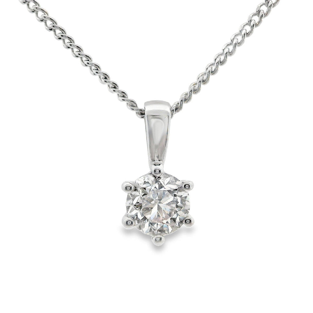 18ct White Gold Brilliant Cut 6 Claw Solitaire Diamond Pendant 0.50ct