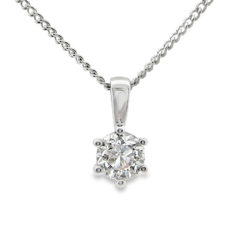 18ct White Gold Brilliant Cut 6 Claw Solitaire Diamond Pendant 0.50ct