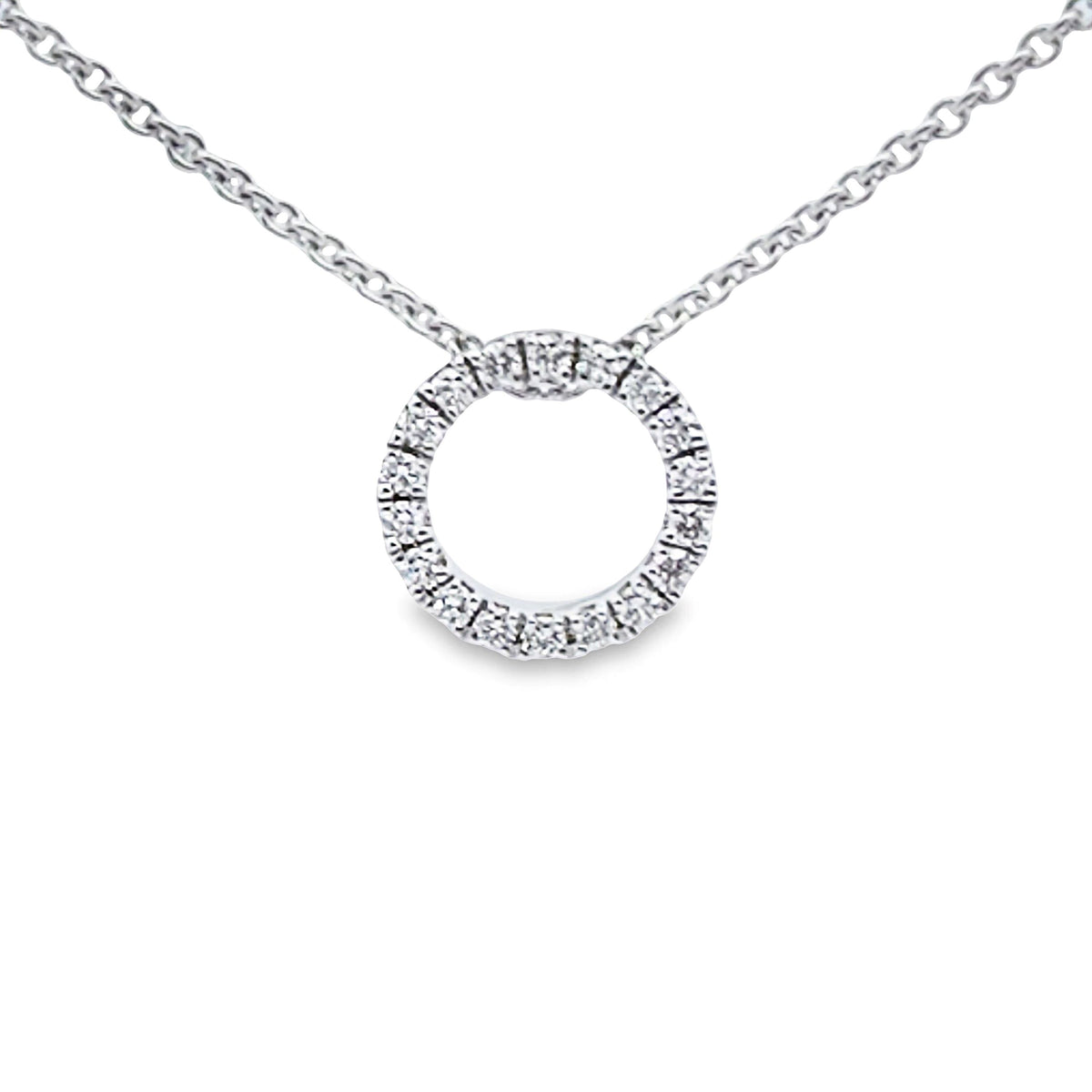 9ct White Gold Diamond Set Circle Pendant On Fine Chain