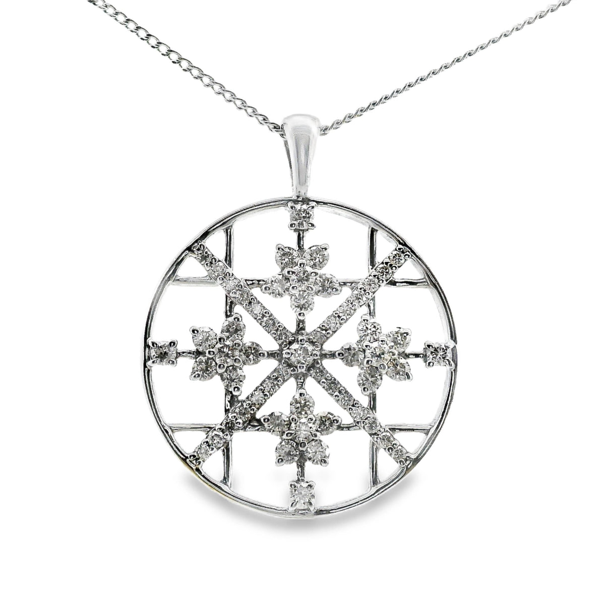 9ct White Gold Open Snowflake Diamond Set Pendant 1.10ct TDW