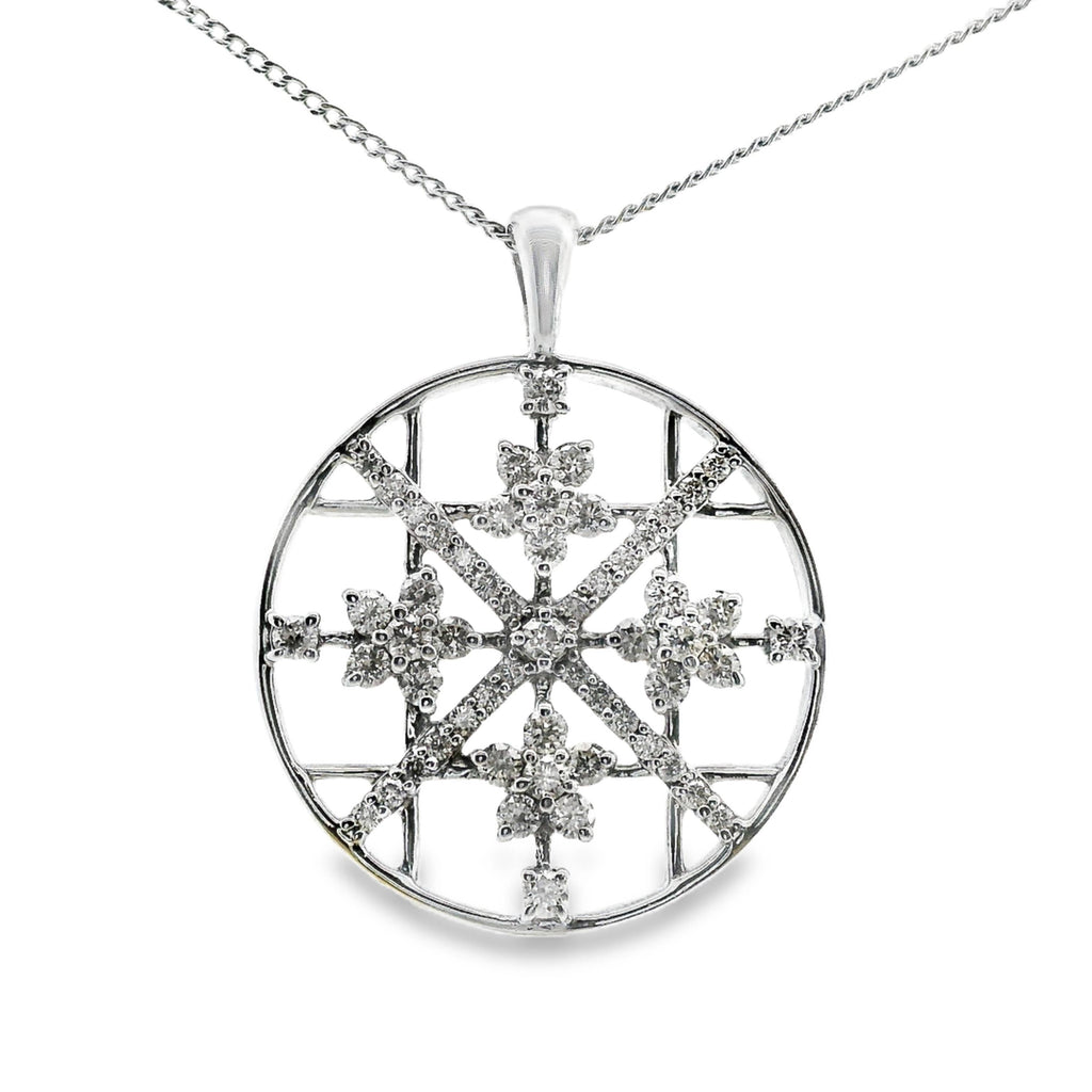 9ct White Gold Open Snowflake Diamond Set Pendant 1.10ct TDW