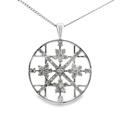 9ct White Gold Open Snowflake Diamond Set Pendant 1.10ct TDW