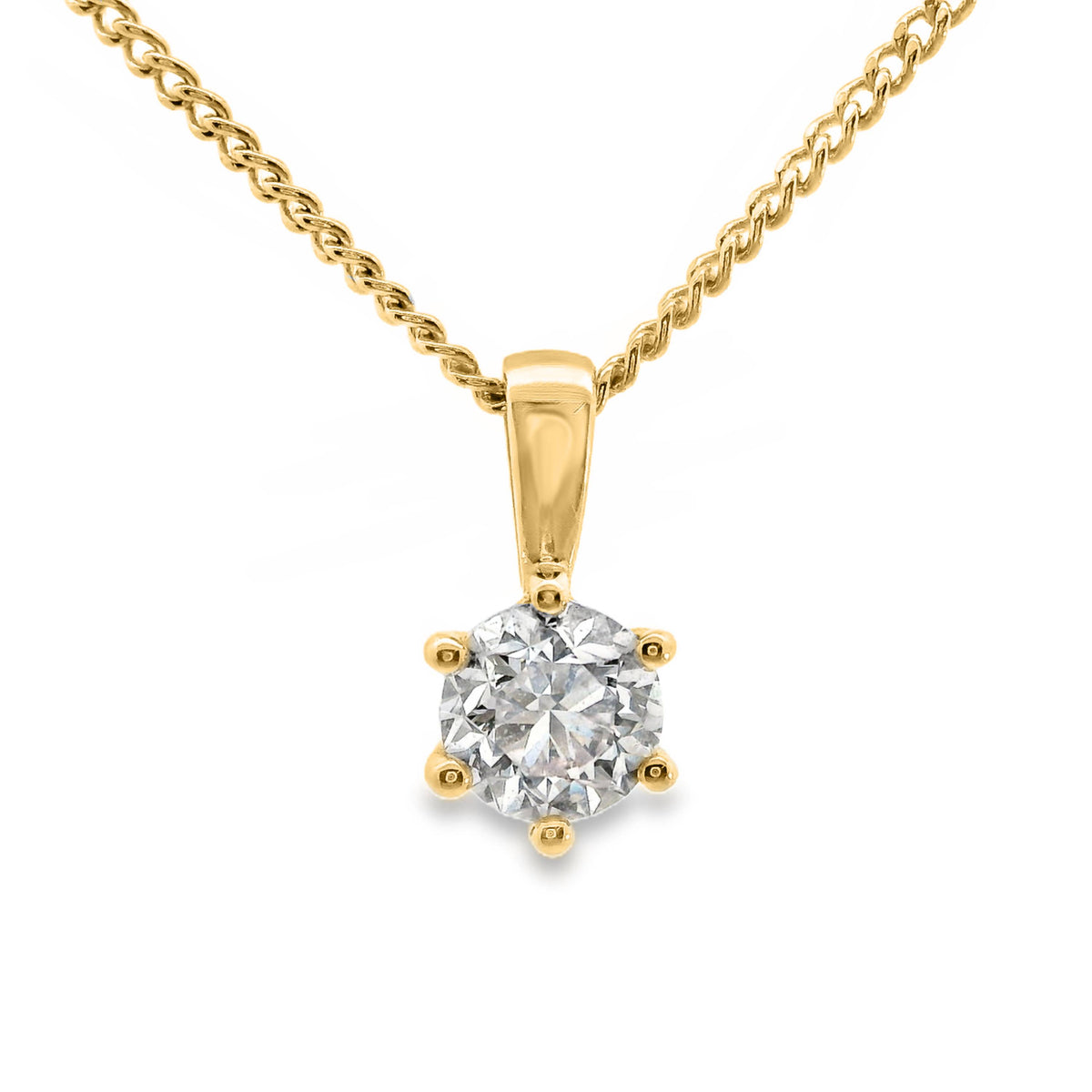 18ct Yellow Gold 6 Claw Solitaire Natural Diamond Pendant 0.50ct