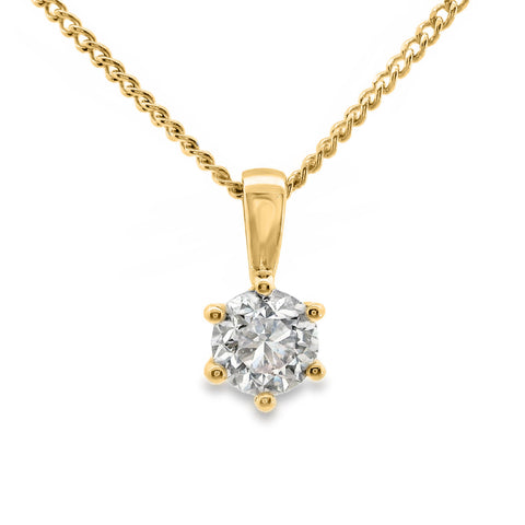 18ct Yellow Gold 6 Claw Solitaire Natural Diamond Pendant 0.50ct