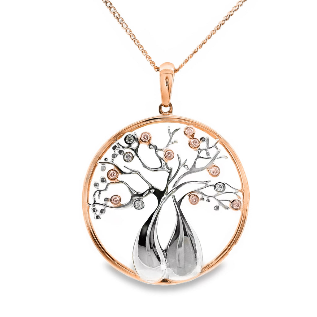 18ct Rose And White Gold Boab Tree Pendant With Pink Diamonds
