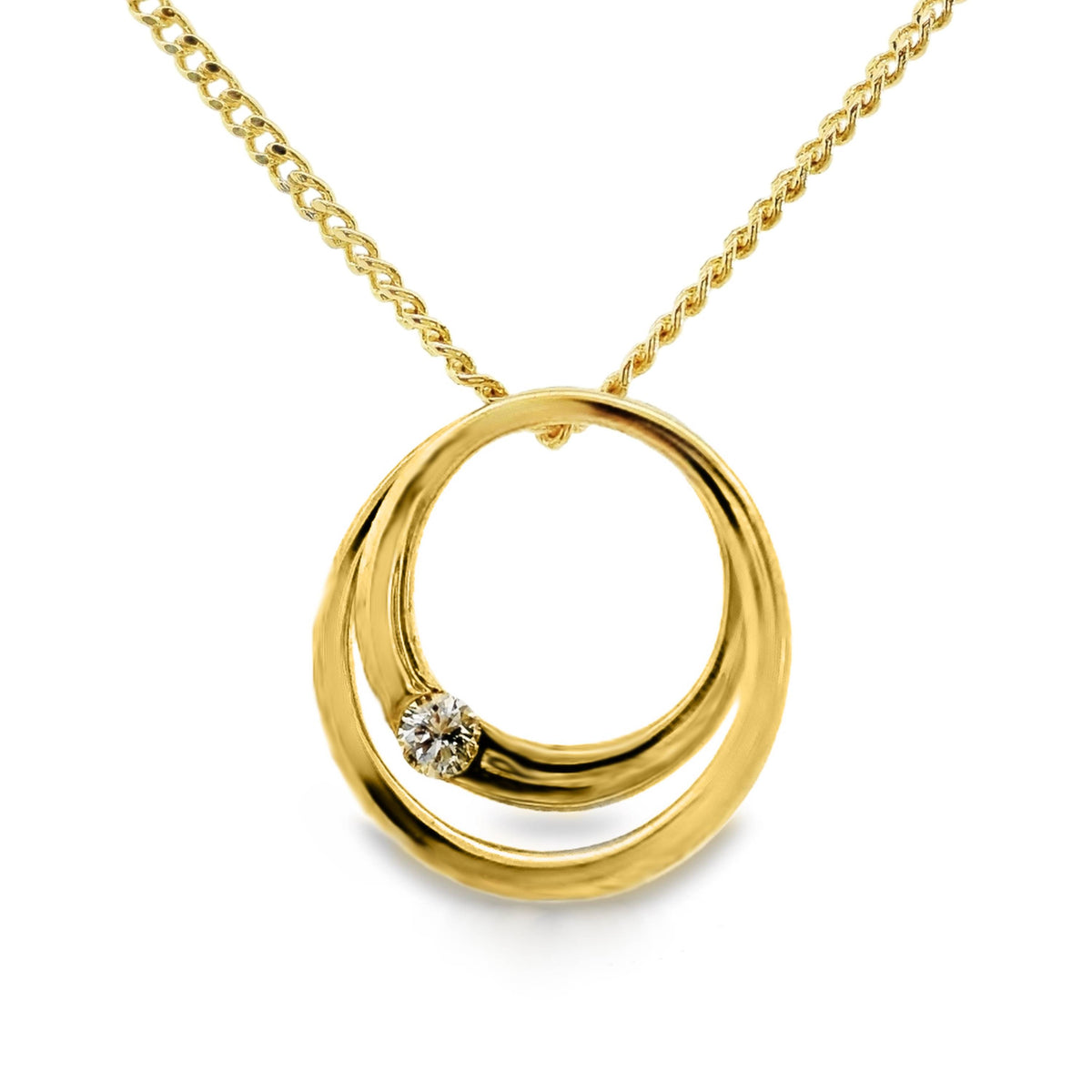 9ct Yellow gold Double Circle Diamond Pendant