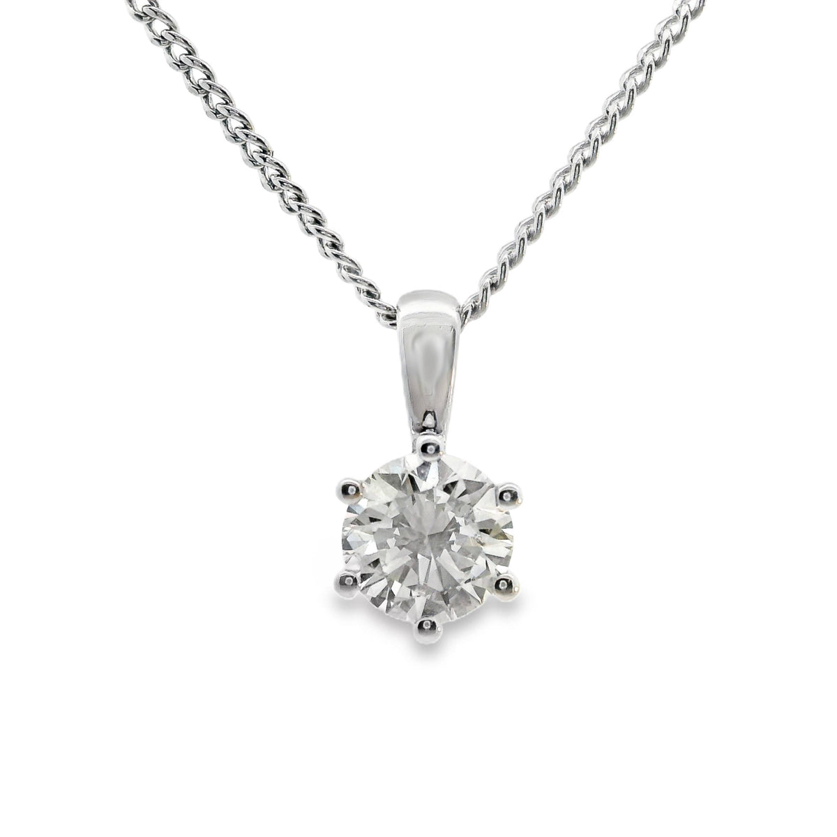 18ct White Gold 6 Claw Natural Diamond Solitaire Pendant 0.70ct