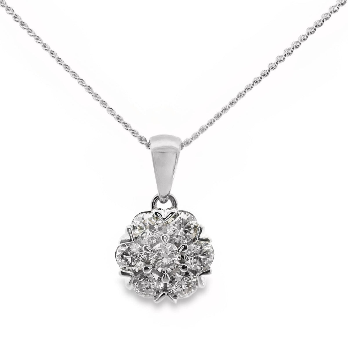 9ct White Gold Cluster Set Natural Diamond Pendant 0.71ct TDW