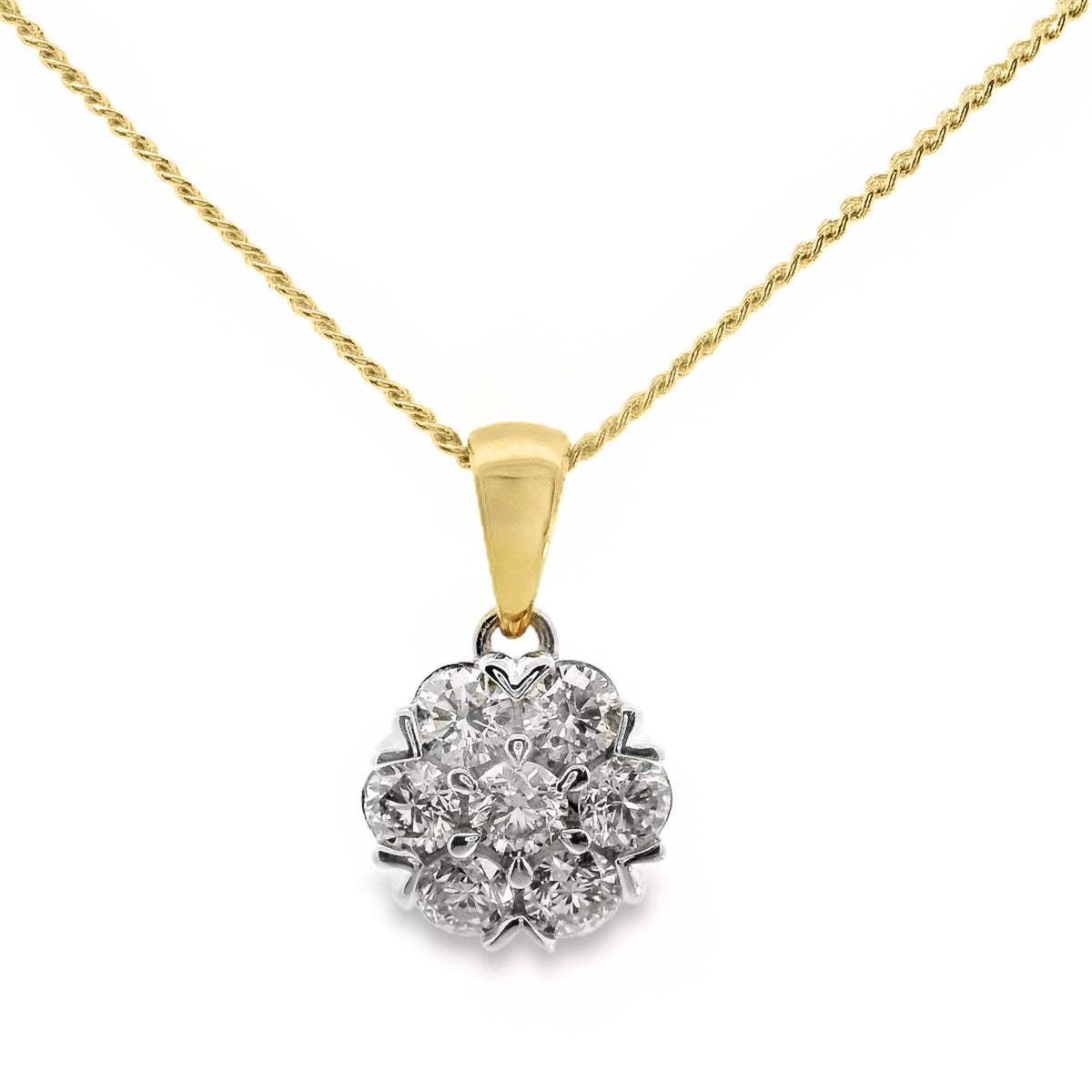 9ct Yellow Gold Cluster Set Natural Diamond Pendant 0.71ct TDW