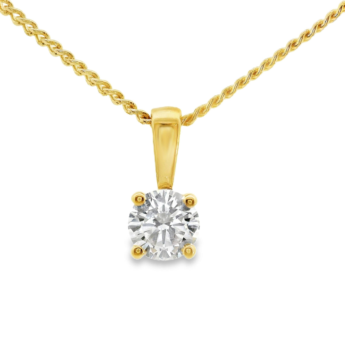 18ct Yellow Gold Lab Grown Round Brilliant Cut Diamond 4 Claw Pendant 0.30ct