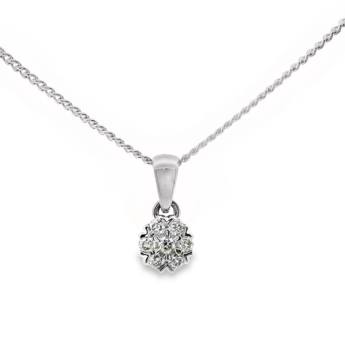 9ct White Gold Cluster Set Natural Diamond Pendant 0.10ct TDW