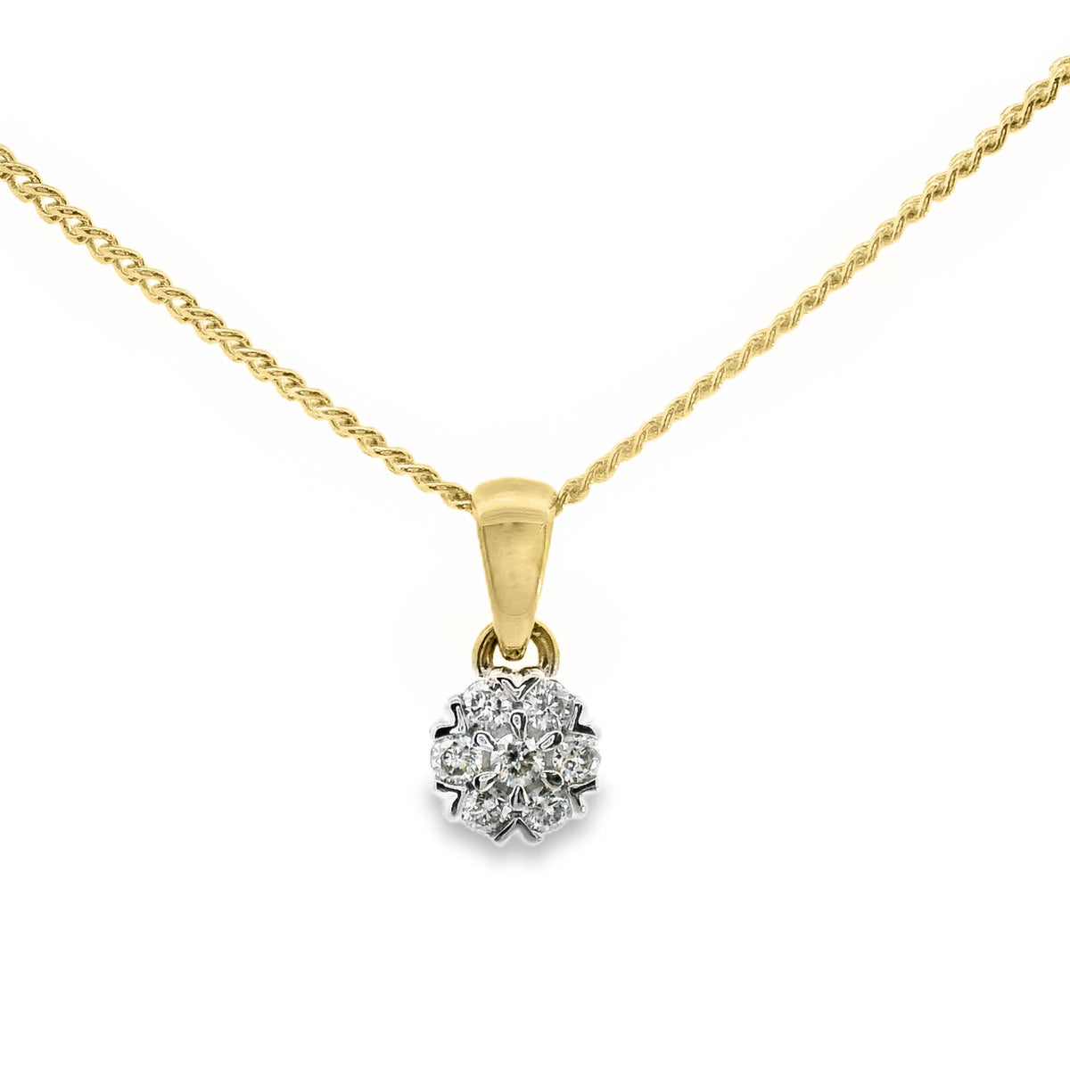 9ct Yellow Gold Cluster Set Natural Diamond Pendant 0.10ct TDW