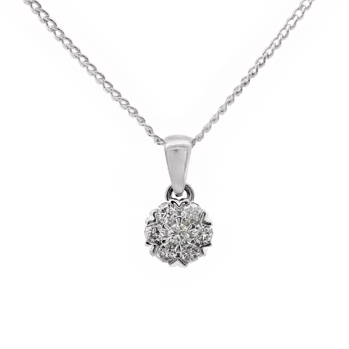9ct White Gold Cluster Set Natural Diamond Pendant 0.18ct TDW