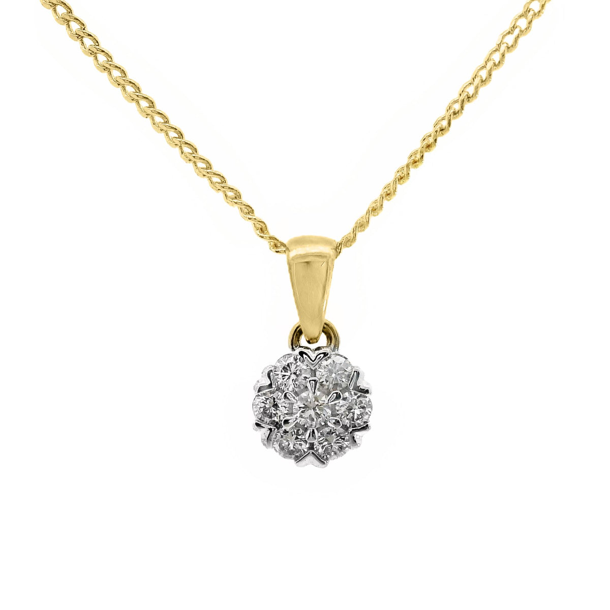 9ct Yellow Gold Cluster Set Natural Diamond Pendant 0.18ct TDW
