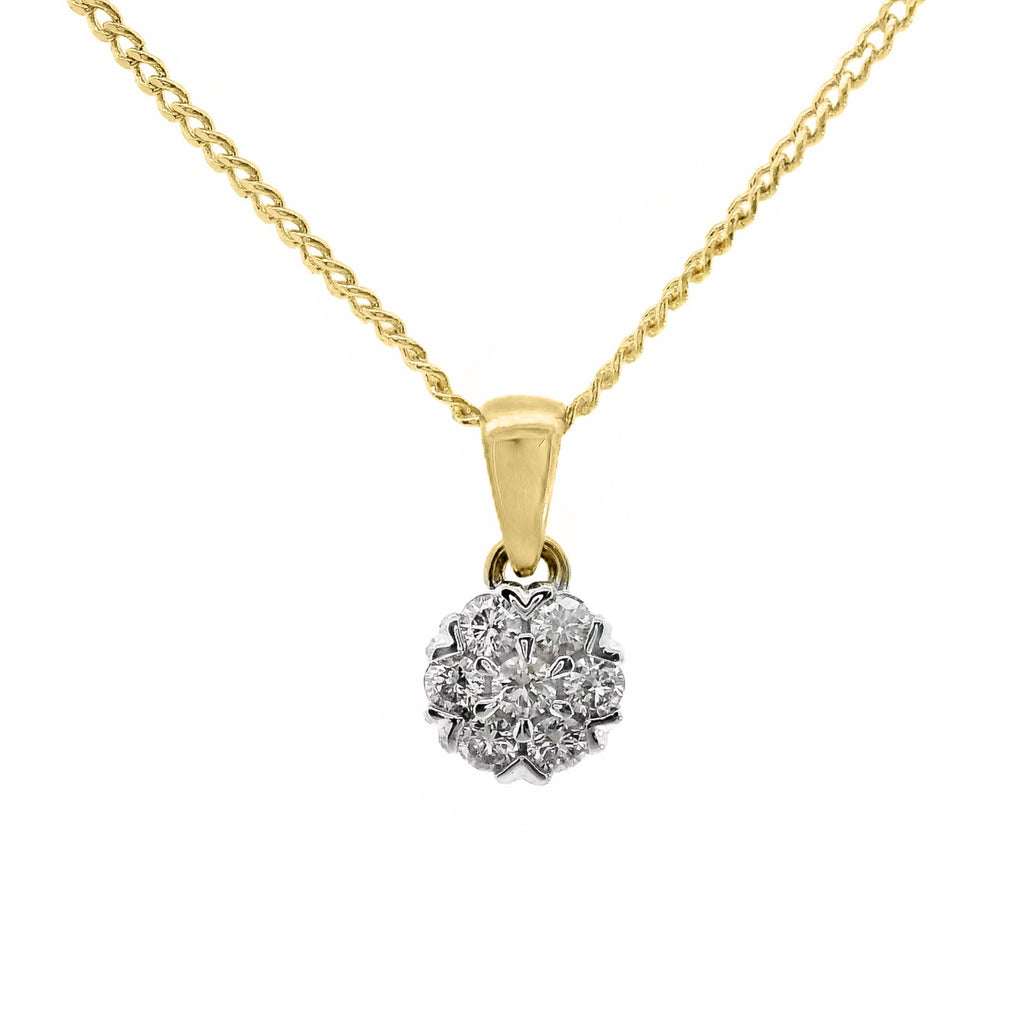 9ct Yellow Gold Cluster Set Natural Diamond Pendant 0.18ct TDW