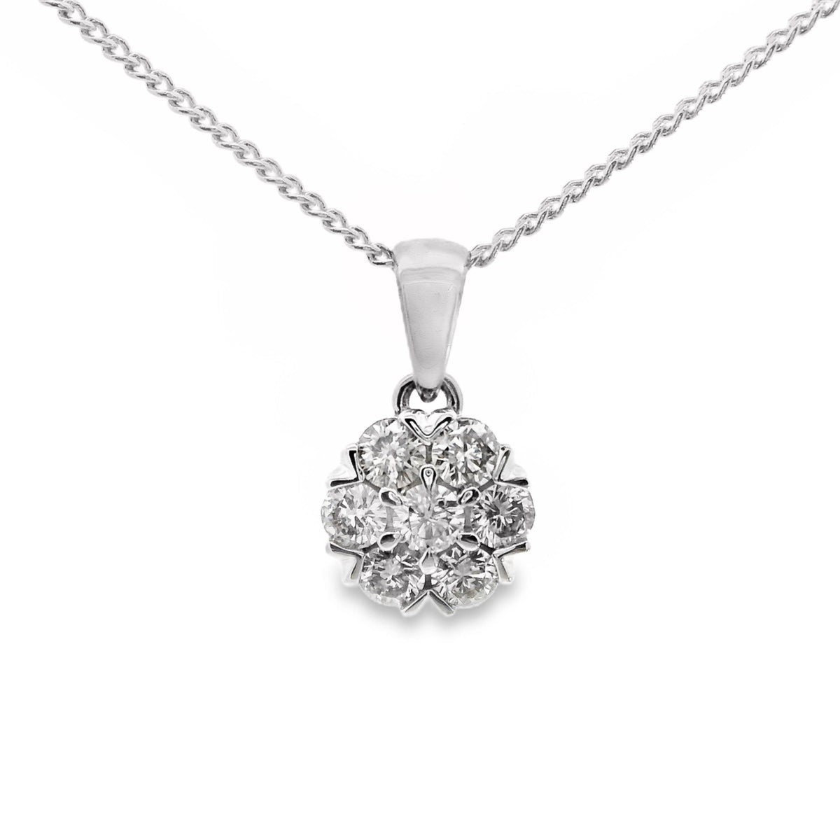 9ct White Gold Cluster Set Natural Diamond Pendant 0.39ct TDW