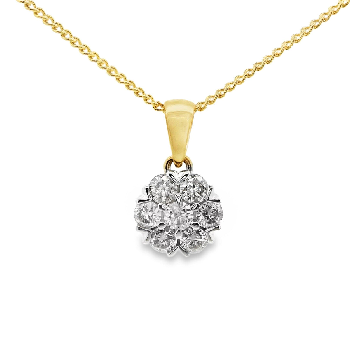 9ct Yellow Gold Cluster Set Natural Diamond Pendant 0.40ct TDW