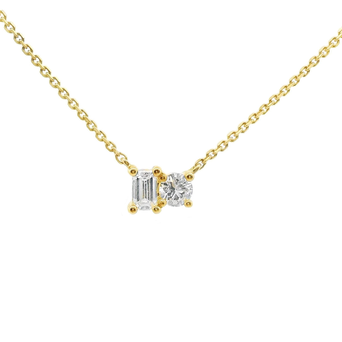 Toi Et Moi Emerald Cut and Round Cut Lab Grown Diamond Necklace
