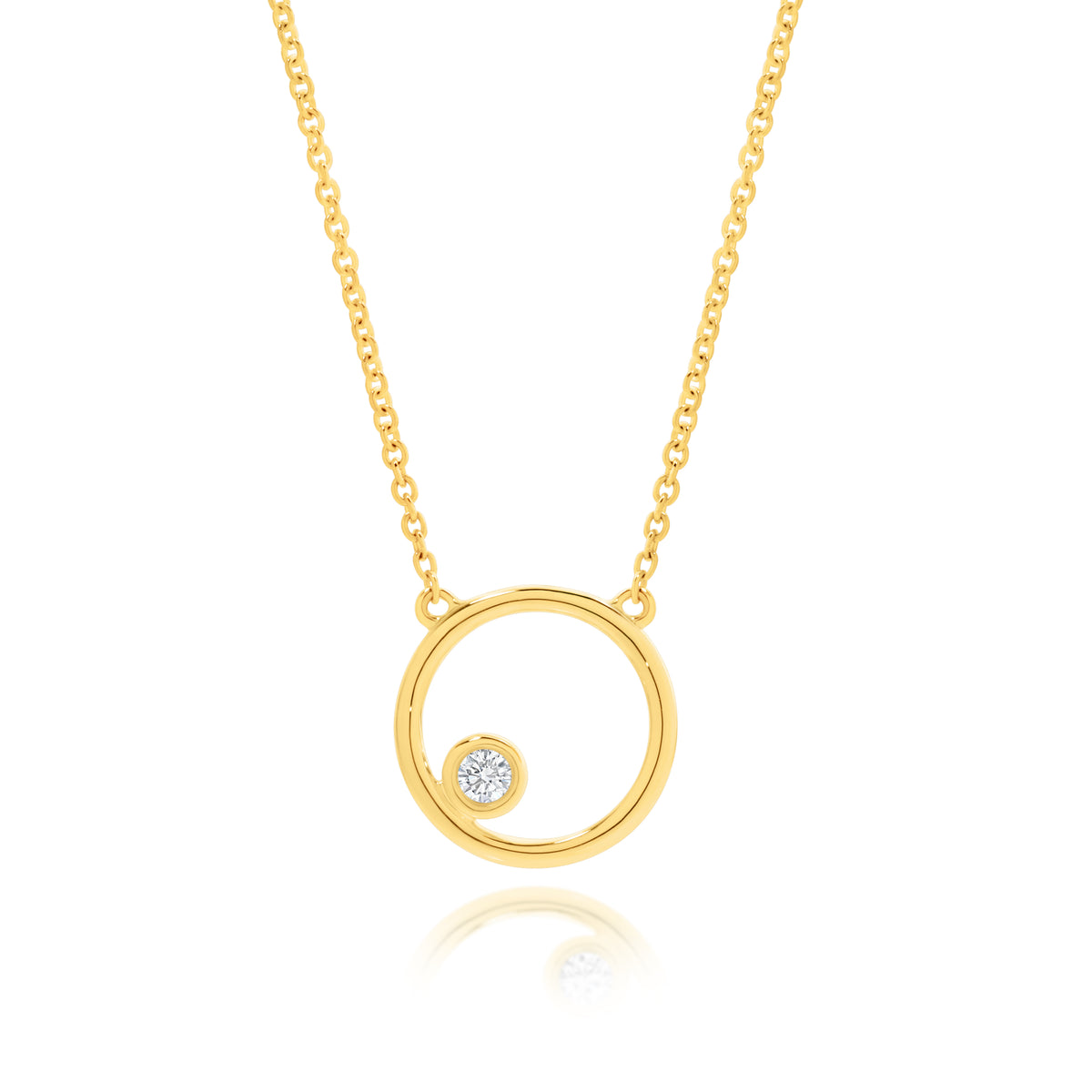 9ct Yellow Gold Natural Diamond Circle Pendant With Fine Chain