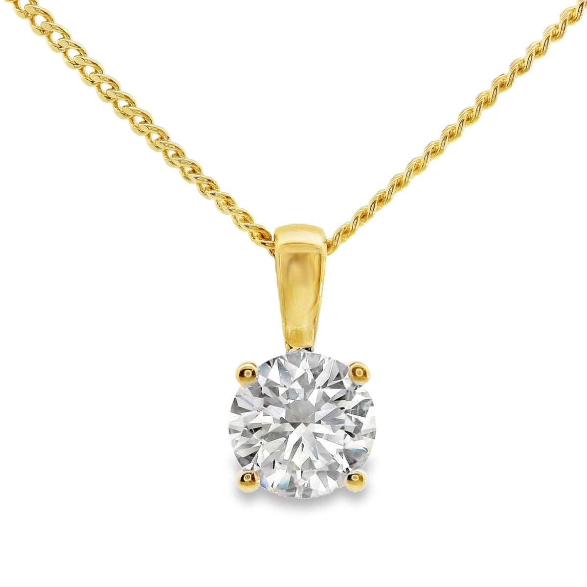 18ct Yellow Gold Lab Grown Round Brilliant Cut Diamond 4 Claw Pendant 0.74ct