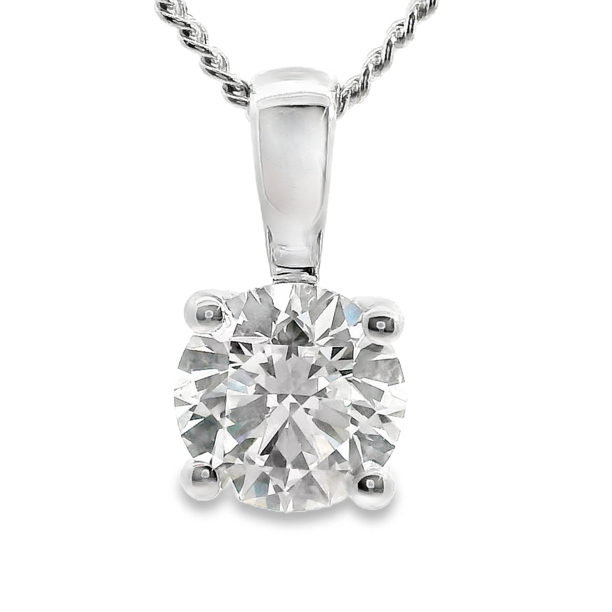 18ct White Gold Lab Grown Round Brilliant Cut Diamond 4 Claw Pendant 1.04ct