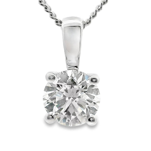 18ct White Gold Lab Grown Round Brilliant Cut Diamond 4 Claw Pendant 1.04ct