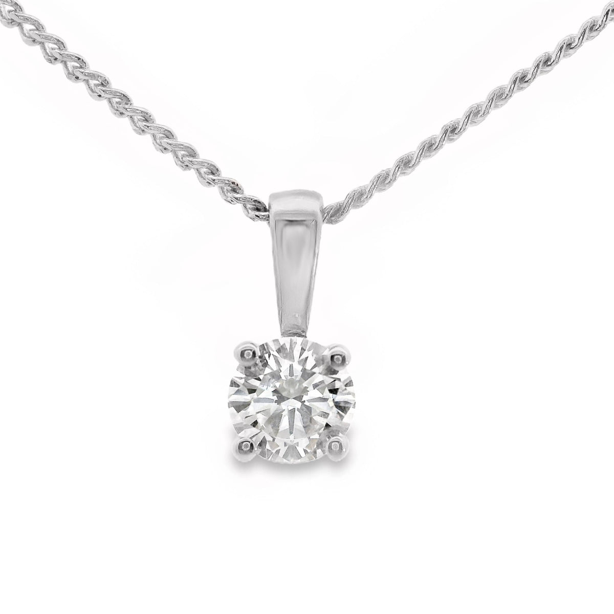 9ct White Gold Lab Grown Round Brilliant Cut Diamond 4 Claw Pendant 0.30ct