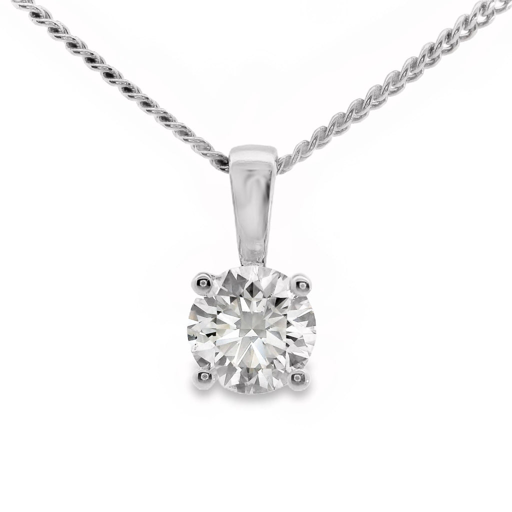 9ct White Gold Lab Grown Round Brilliant Cut Diamond 4 Claw Pendant 0.56ct