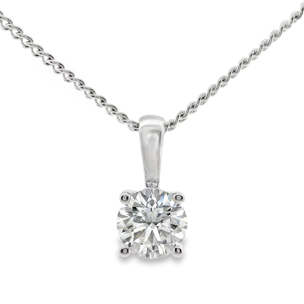 9ct White Gold Lab Grown Round Brilliant Cut Diamond 4 Claw Pendant 0.51ct