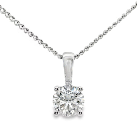 9ct White Gold Lab Grown Round Brilliant Cut Diamond 4 Claw Pendant 0.50ct