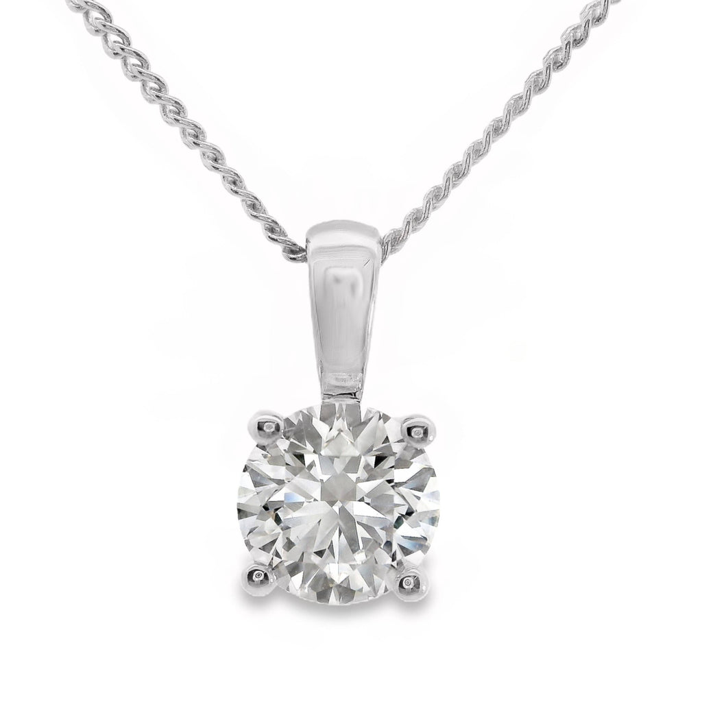 9ct White Gold Lab Grown Round Brilliant Cut Diamond 4 Claw Pendant 1.08ct