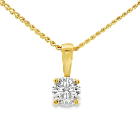 9ct Yellow Gold Lab Grown Round Brilliant Cut Diamond 4 Claw Pendant 0.30ct