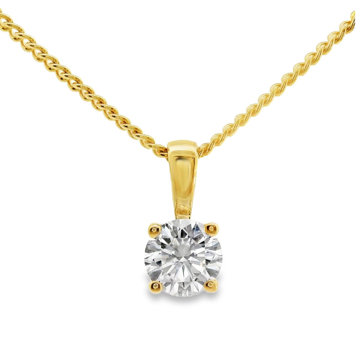 9ct Yellow Gold Lab Grown Round Brilliant Cut Diamond 4 Claw Pendant 0.40ct