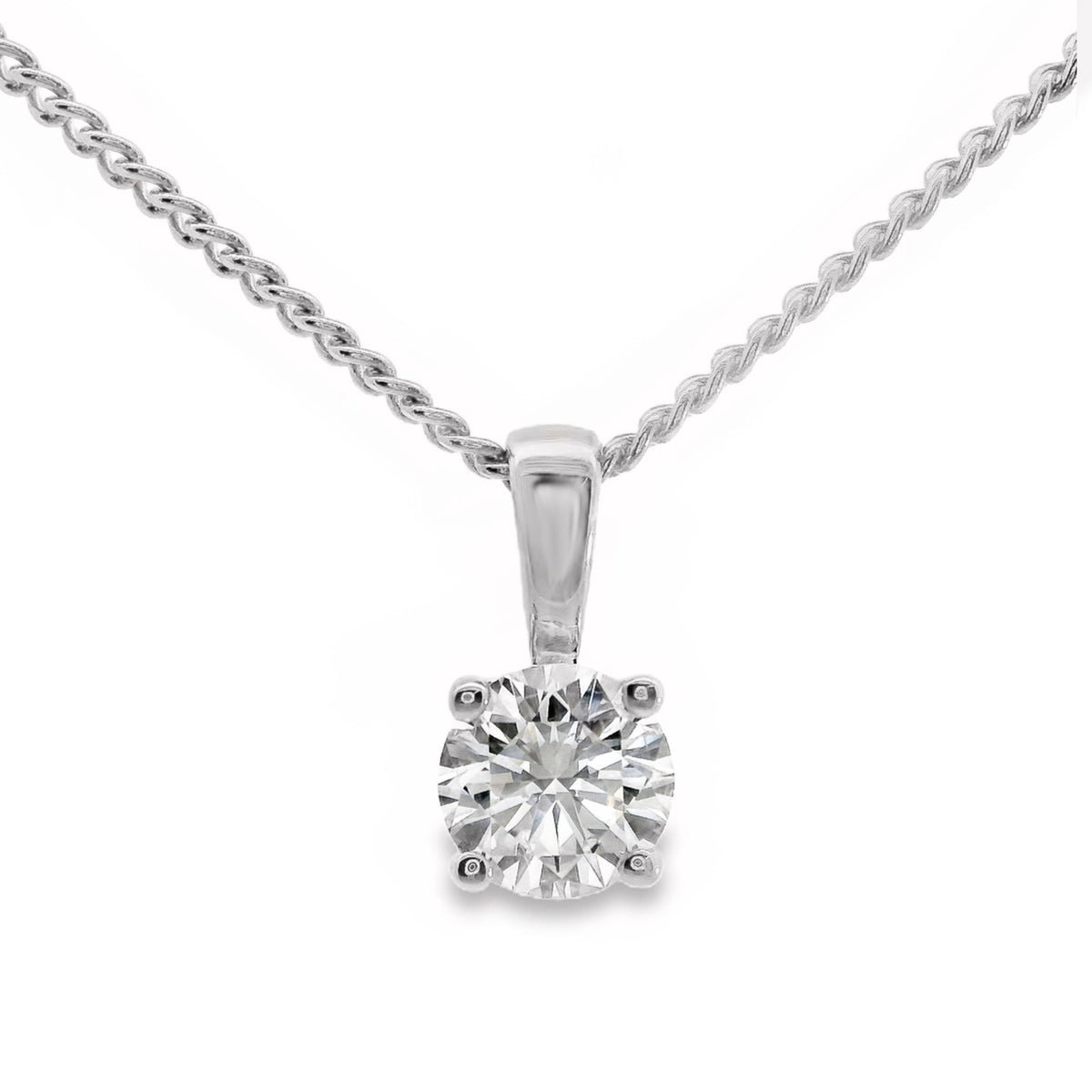 9ct White Gold Lab Grown Round Brilliant Cut Diamond 4 Claw Pendant 0.40ct