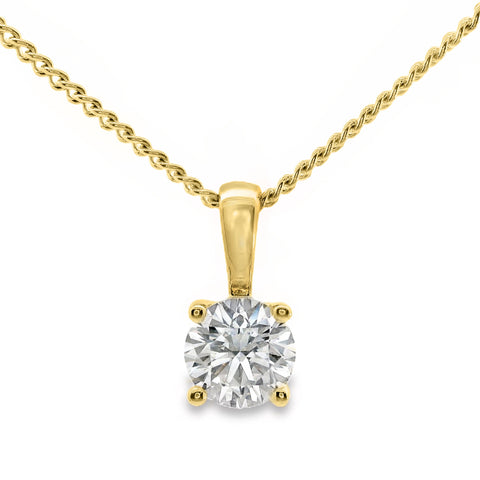 9ct Yellow Gold Lab Grown Round Brilliant Cut Diamond 4 Claw Pendant 0.52ct