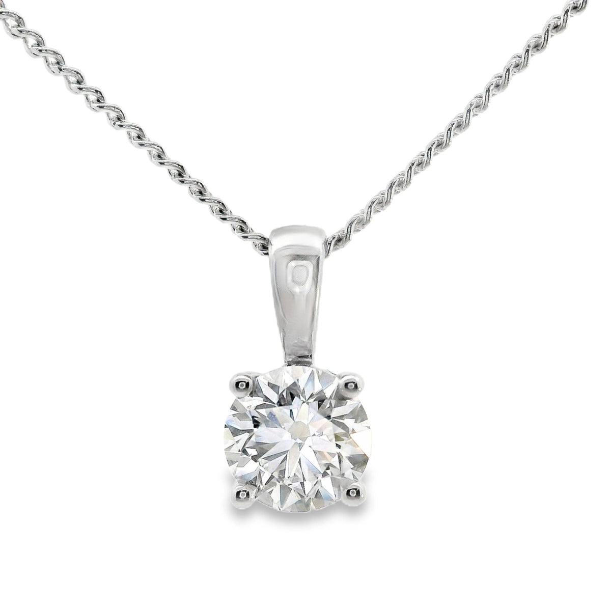 9ct White Gold Lab Grown Round Brilliant Cut Diamond 4 Claw Pendant 0.73ct