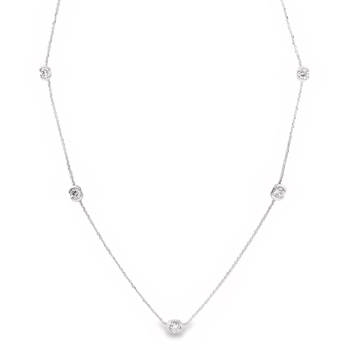9ct White Gold Lab Grown Diamond Half Bezel Set Necklace