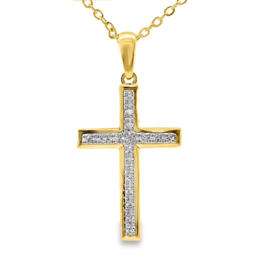 9ct Yellow Gold Diamond Set Cross Pendant